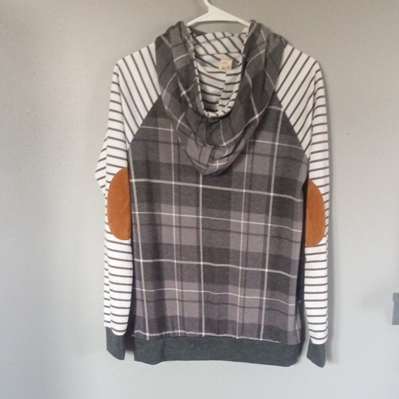 7th Ray Gray Plaid and Striped Long Sleeve Hoodie Size Medium - Picture 6 of 7